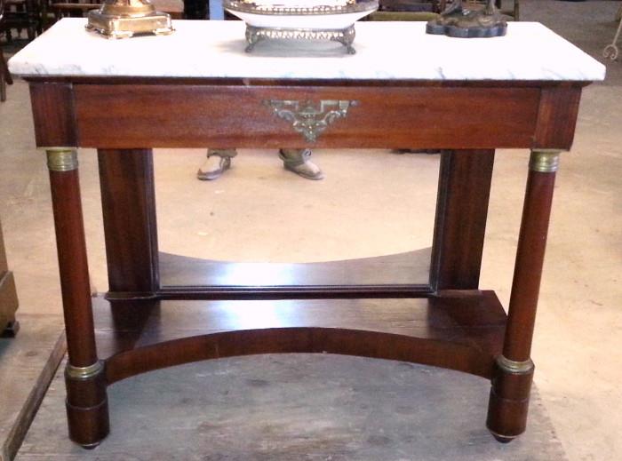 French Empire Marble Top Pier Table ca. 1830 with Bronze Mounts