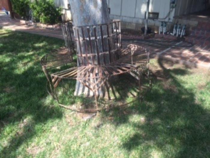 Wrap around wrought iron tree seat, two parts