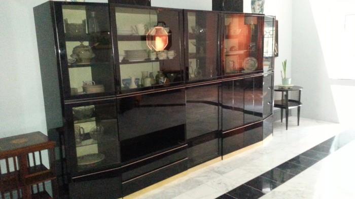 Black lacquer display wall unit, stereo unit, TV unit
