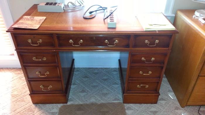 Vintage Walnut desk, solid brass hardware, petite size