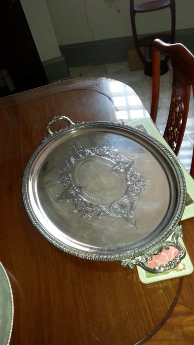 Antique silver plate tray, etc.