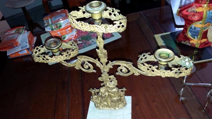 French candelabra, antique brass