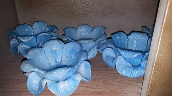 Handblown blue floral bowls
