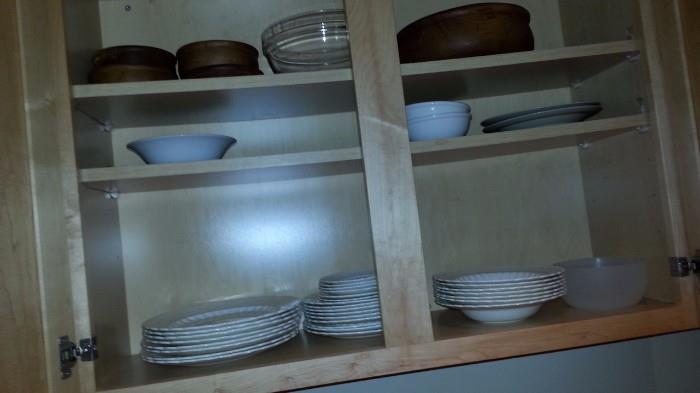 plates, bowls, flatware, pots, pans