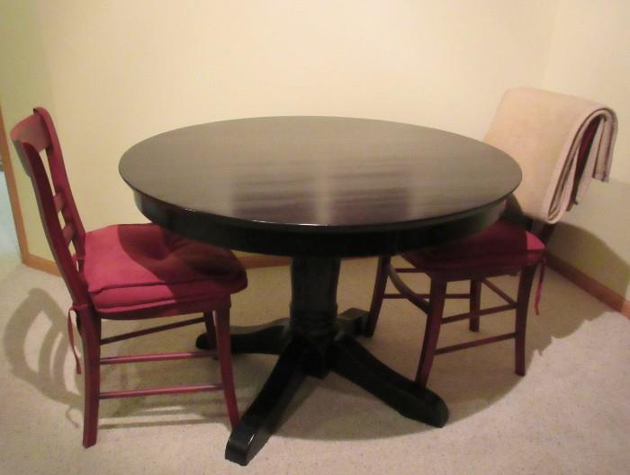 ROUND BLACK TABLE & 2 SIDE CHAIRS