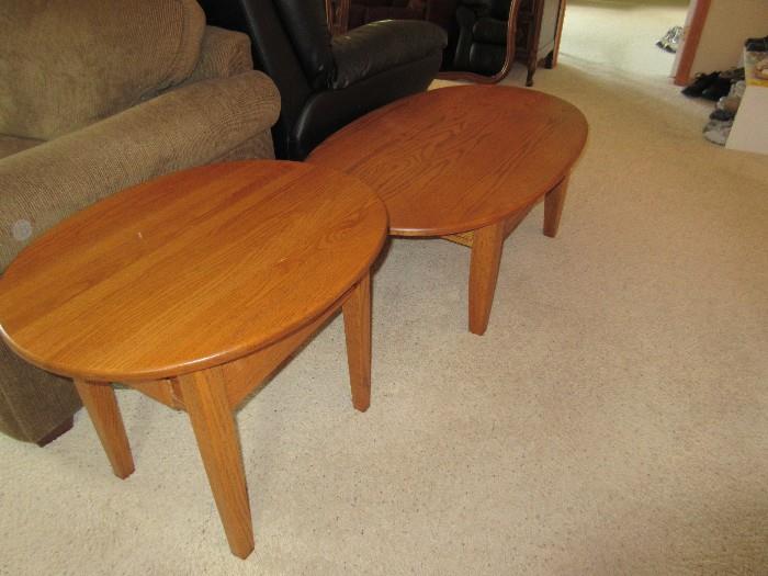 OAK END TABLES AND COFFEE TABLE