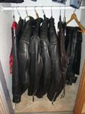 Harley leather jackets and vests.