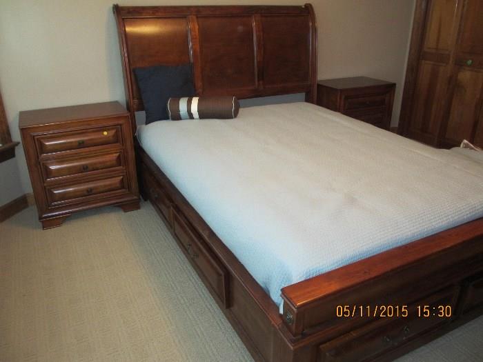 Queen Size Sleigh  Bedroom Suite with Drawers built in Bedframe 2 night Stands and Dresser 