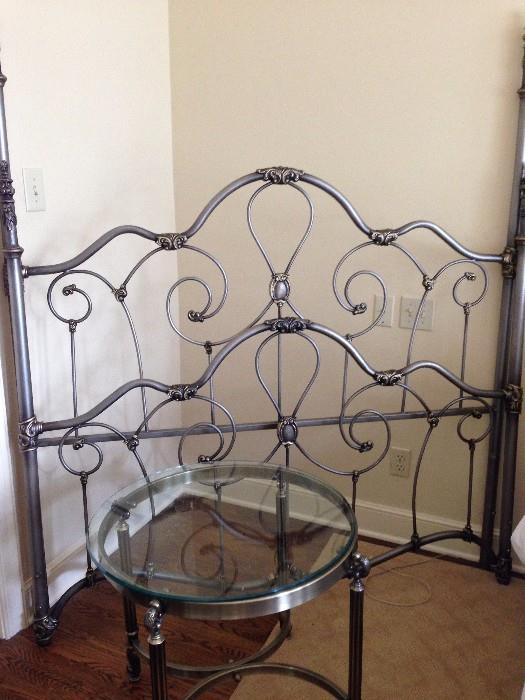 Victorian Iron Queen Headboard -  with pewter with gold accents
