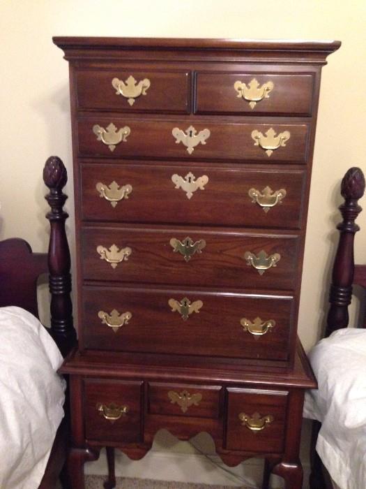 Harden Small Highboy – 5 ft in height, cherry with eagle pulls