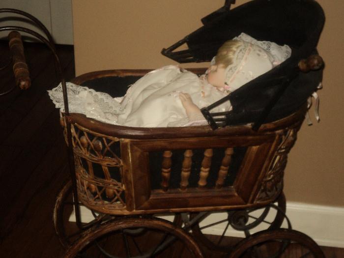 Vintage doll stroller and doll!