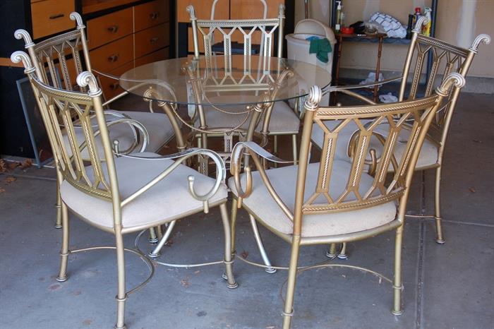 Glass table and five chairs (matching bistro set with two chairs not pictured)