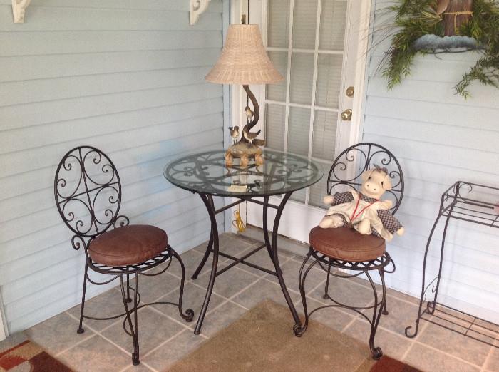 #115 Glass Top Bistro Set w/ 2 chairs  D32XH30.5  $145