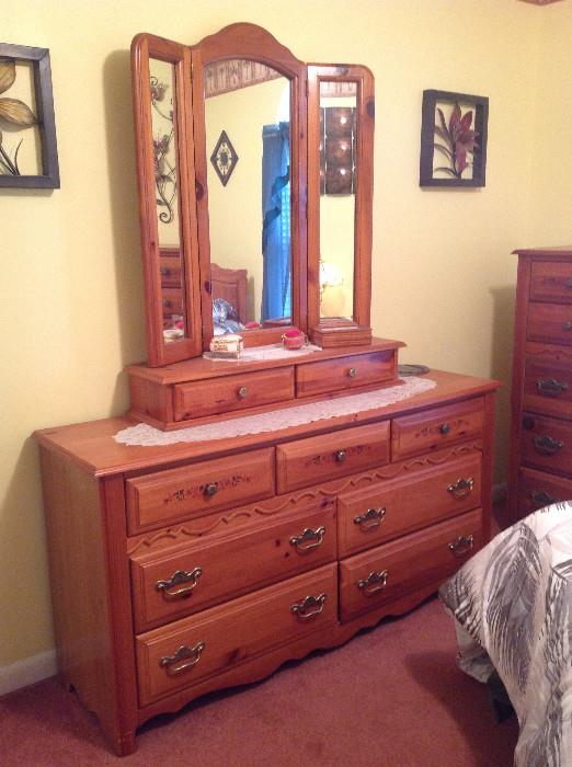 #128 9 Drawer Dresser With Trifold Mirror W60xD18xH75.5  $225