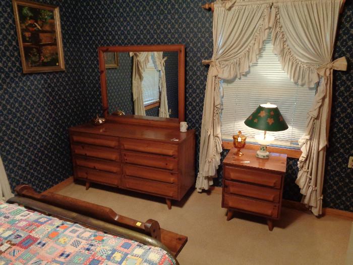 Mid Century Modern Dresser and Mirror and nightstand