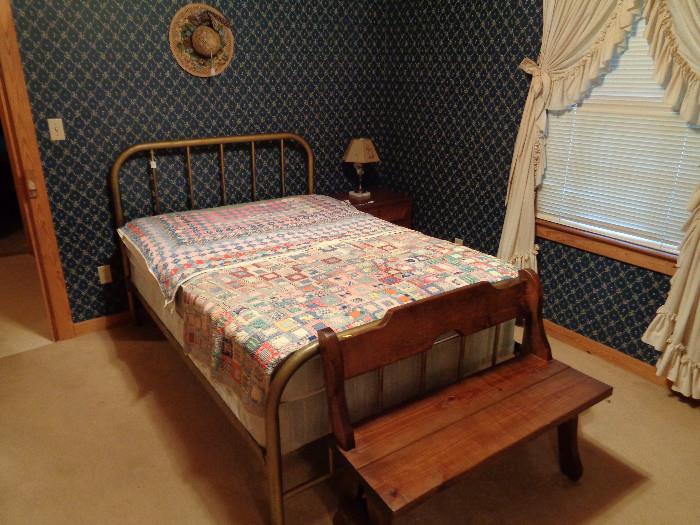 Cast Iron Bed and Wood Bench
