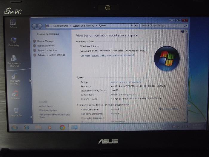 Asus Netbook, Notebook specifications .