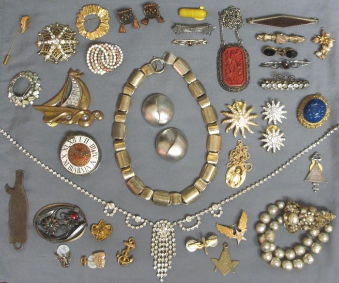 Lots of Antique & Vintage Costume and Fine Estate Jewelry as well as Military and Fraternal Pins!