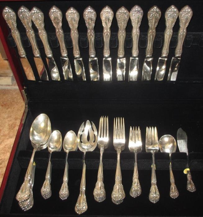 Large Set of Alvin Sterling Silver "Chateau Rose" Flatware Including Several Serving Pieces