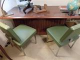 Nice executive desk and vintage office chairs...vintage globe,teak book stand and desk chair