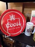 Coors and Schlitz beer trays and Schlitz mug