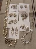 vintage rhinestone earrings and necklaces