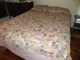 Handmade yo-yo quilt, nice vintage linen