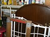 Unique full size METAL headboard, and footboard that look like wood. Also white twin size day bed frame with all nuts and bolts accounted for!