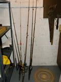 fishing poles and tackle boxes for sale as well.