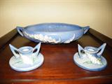 Excellent condition Roseville pottery no chips or cracks! one bowl and two candlestick holders.