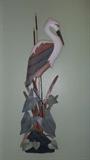 Egret in cat tails 34" tall