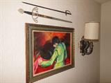 Original oil matador painting. Top sword not for sale. The other sword is from Spain.
