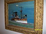 Battleship Maine...reverse painting with mother of pearl inlaid