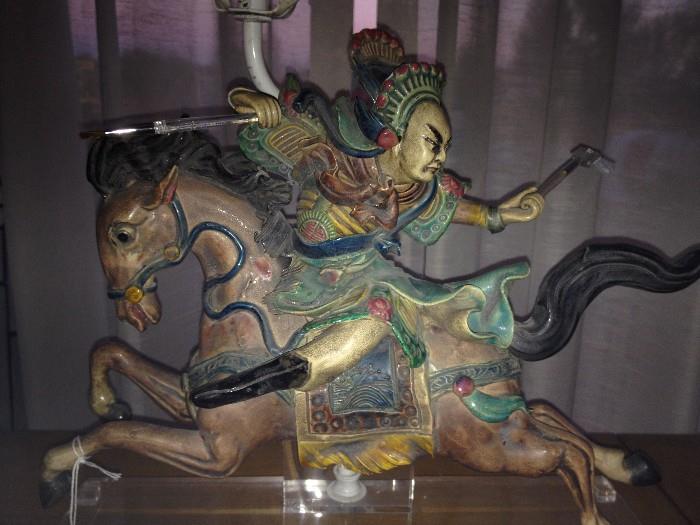 Chinese wall tile warrior lamp