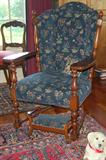 English Bespoke Upholstered Chair & Footrest