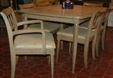 50's Walnut Dining Table with 6 Chairs, Table Pads & 2 Leaves