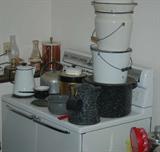 Old Enamelware & Old GE Oven