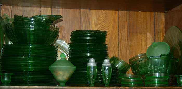 Quantity of Optic Block Green Depression Glass