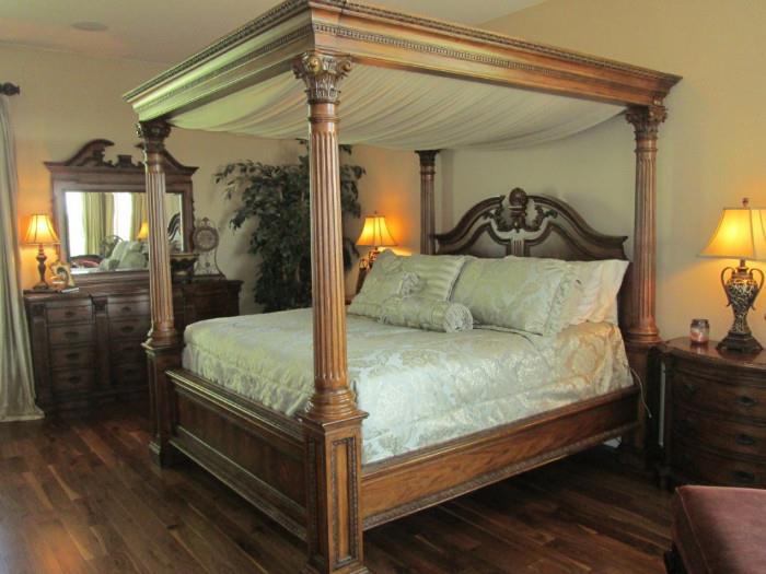 King Size Chestnut Canopy Bed (Mattress and Box NOT included)