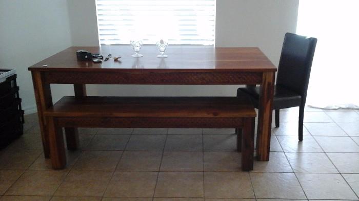 Dining table and bench.