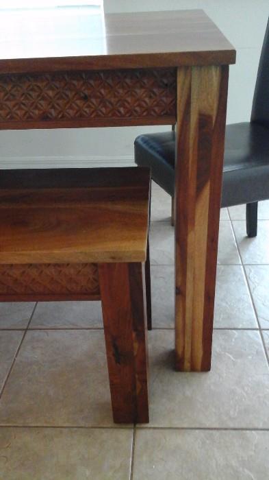 Detail on Dining table and bench