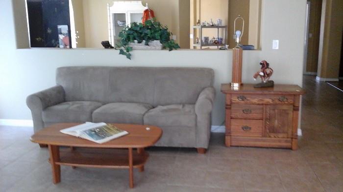 Sofa, Antique Cabinet, and Teak coffee table