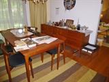 Mid-Century Modern Teak Dining Room Table, 8 Matching Chairs, China Cabinet & Buffett/Credenza