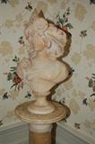 Antique Alabaster bust of woman on pedestal