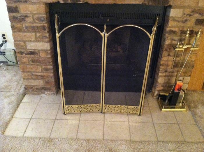 Fireplace screen and tools.