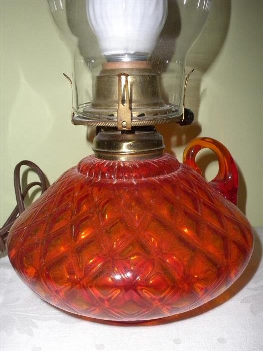 ORANGE GLASS HURRICANE LAMP