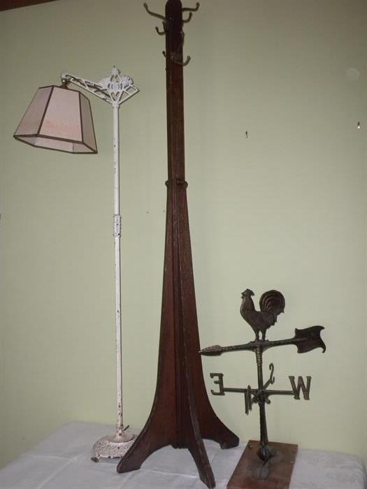 ART DECO LAMP, MISSION HALL TREE AND ANOTHER ROOSTER WEATHER VANE