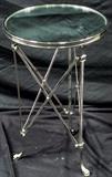 round mirrored top end table with paw feet