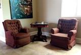Pair upholstered swivel recliners