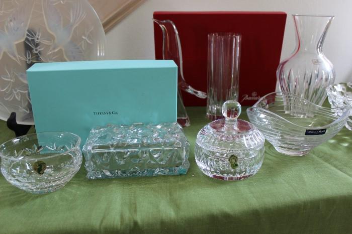 Tiffany, Baccarat and Waterford Glass. Verelys Glass Plates.